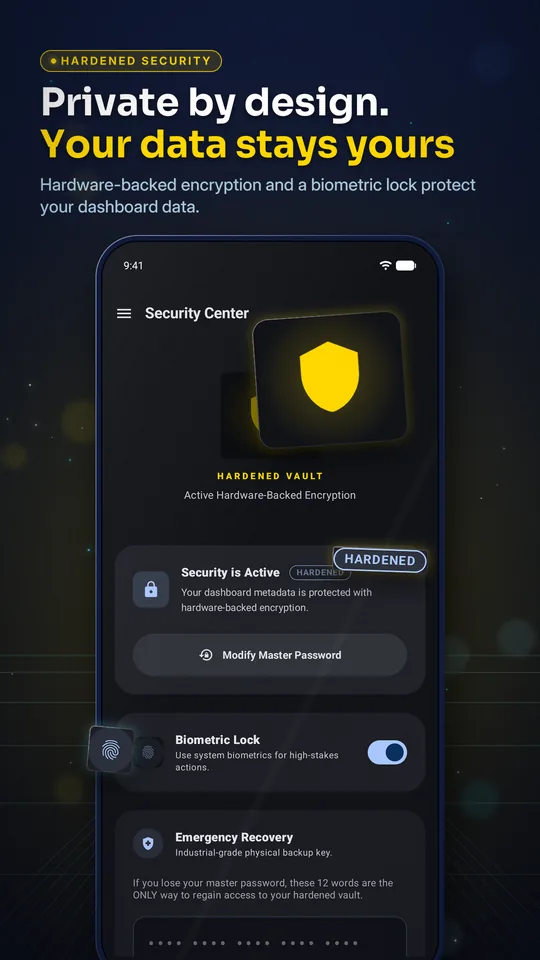 Zero-knowledge security vault screen